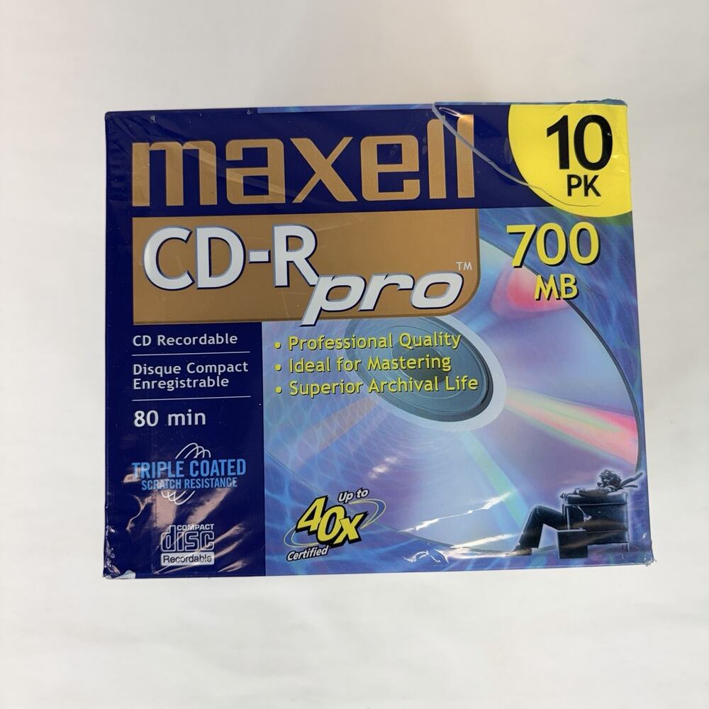 Maxell CD-R Pro 700 MB 80 Min 10 Pk, CD recordable, scratch resistance, durable.